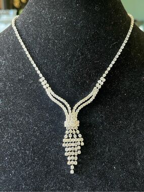Vintage Christina Collection Rhinestone Tassel Necklace Silver Tone